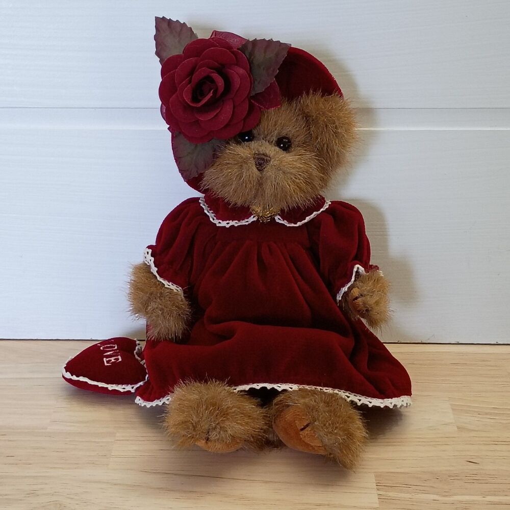 Vintage The Bearington Collection Stuffed Bear Red Velvet Dress